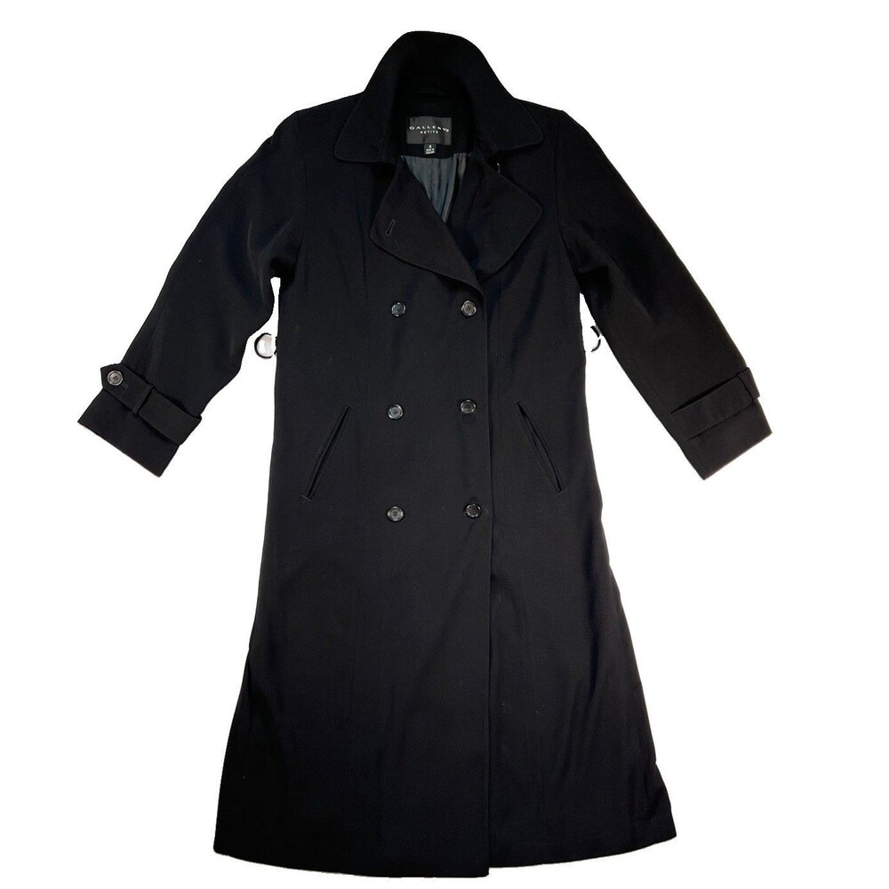 Gallery Petite Jacket Coat Womens Size 4 Black Double Breasted Collared Trench